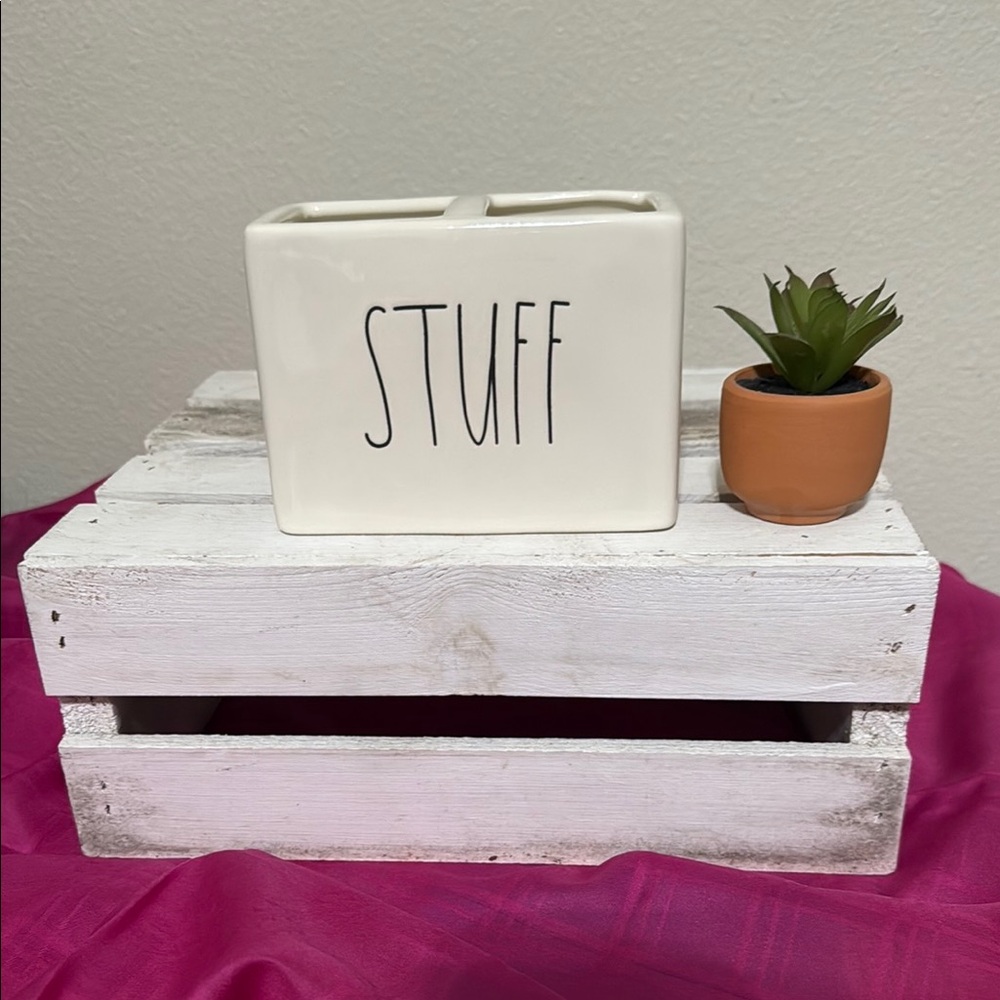 Rae Dunn Cream 'STUFF' Organizer